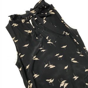 Medium black bird print silk top